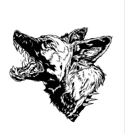 Digital art by Sarah Curnes Dog Growling Drawing, Dark Dog Tattoo, Mean Dog Tattoo, Scary Dog Tattoo, Dog Teeth Drawing, Dog Skull Tattoo, German Shepherd Tattoo, Husky Tattoo, Teeth Drawing