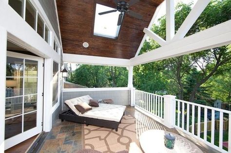 Awesome deck off the master bedroom! Private Bedroom Patio Master Suite, Bedroom Patio Ideas, Lounging Couch, Attic Addition, Master Suite With Balcony, Attic Balcony, Upstairs Lounge, Master Balcony, Couch White