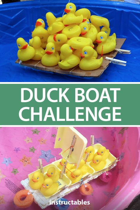 Build A Boat Stem Challenge, Water Slide Stem Challenge, Prek Steam Projects, Sink Or Float Stem Challenge, Penny Boat Challenge, Pond Stem Activities, Stem Farm Activities, Duck Stem Activities, Outdoor Stem Challenges