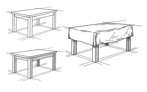 Table Perspective Drawing, Table Drawing Sketch, Table Perspective, Side Table Decor Living Room, Table Sketch, Table Illustration, Stall Decorations, Building Inspiration, Dining Table Cloth