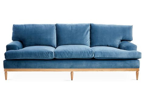 Tory Burch's New York Home - Katie Considers Glam Sofas, Blue Velvet Couch, Blue Velvet Sofa, Velvet Furniture, Velvet Loveseat, Velvet Couch, New York Homes, Blue Furniture, Plush Sofa