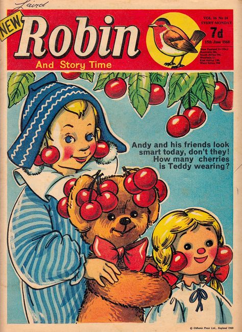 Andy Pandy comic strip in Robin and Story Time, 15th August 1968.  Andy Pandy is a marionette who lives in a picnic basket and is joined by friends Teddy and Looby Loo, a rag doll.  Her theme song is 'Here we go Looby Loo'.  Andy Pandy is a classic British children's TV show which premiered in 1950 and has been revived over the decades on TV, in comics, as puppets, toys and TV annuals. Children Advertising, 1970s Toys Uk, Retro Puppy Illustration, Andy Pandy, Nostalgic Childrens Books, 1970s School Reading Books, Childhood Memories 60's, 15th August, Teddy Girls 1950s