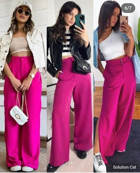 Jasmin Outfit, Pink Pants Outfits, Palazzo Outfit, Pink Pants Outfit, Hot Pink Pants, Hairstyles For Gowns, Palazzo Pant, Elegant Saree, Pink Pants