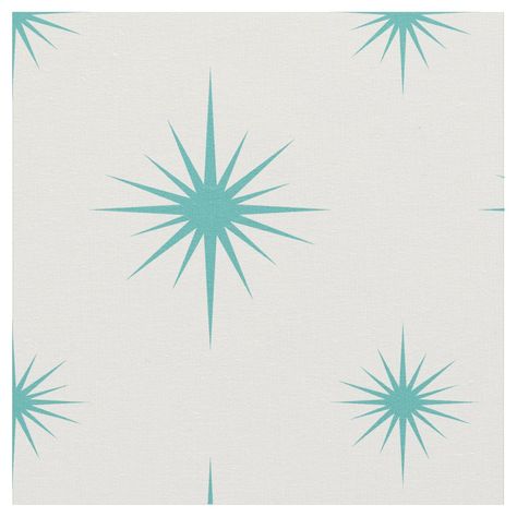 Turquoise Atomic Starburst Mid Century Pattern Fabric Gender: unisex. Age Group: adult. 1950 House, 1950s Fabric, Mid Century Modern Fabric, Atomic Starburst, Room Canvas, Atomic Age, Canvas Ideas, Design Challenge, Xmas Nails