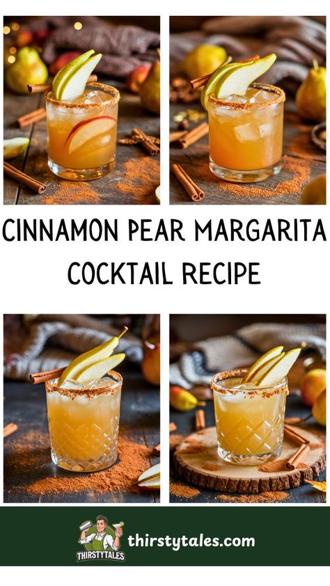 "Discover the ultimate Cinnamon Pear Margarita Cocktail Recipe that perfectly blends the flavors of fall in Texas! This delightful pear drink features fresh pears, a touch of cinnamon simple syrup, and smooth tequila, creating a refreshing and festive beverage. Ideal for gatherings, this recipe is a must-try for anyone looking for fun party drinks or unique pear cocktails. Elevate your cocktail game with this delicious pear margarita that's sure to impress!" Pear Tequila Cocktail, Spiced Pear Margarita, Tequila Thanksgiving Cocktail, Fall Cocktails Tequila, Thanksgiving Margarita Recipes, Pear Cocktail Recipes, Pear Drink Recipes, Cinnamon Margarita, Margaritas Recipes