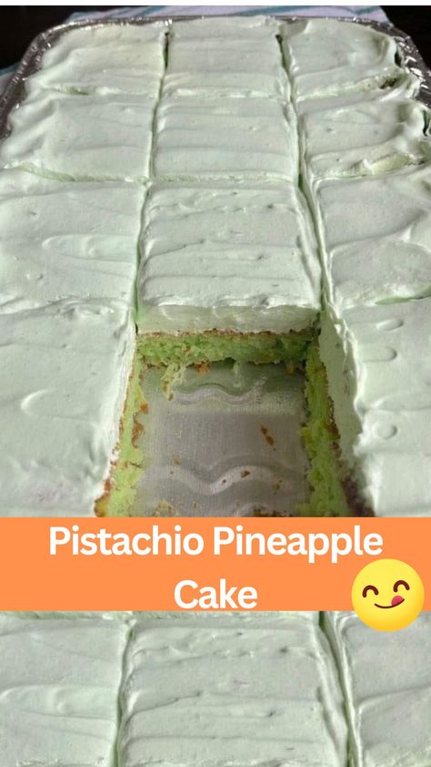 Pistachio Pineapple Cake Pistachio Pineapple Cake Recipe, Pistachio Cake With Pineapple, Pistachio Pineapple Dessert, Tropical Pistachio Pineapple Cake, Pistachio Pineapple Delight, Pistachio Pineapple Angel Food Cake, Pistachio Poke Cake Recipes, Pineapple Pistachio Cake, Pistachio Pudding Cake Recipe