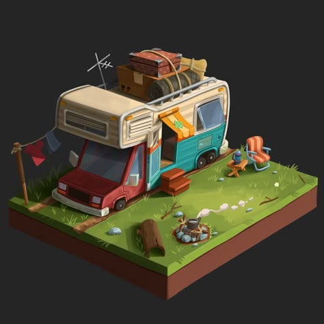 Campsite Concept Art, Cafe Reference, Camping Inspo, 2d Game Design, Map Elements, Mobile Game Art, City Builder, Game Cute, Concept Environment