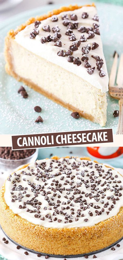 Cannoli Cheesecake Recipe, Cannoli Cheesecake, Life Love And Sugar, Cannoli Cake, Chocolate Peanut Butter Desserts, Italian Dessert, Peanut Butter Desserts, Mascarpone Cheese, Cheesecake Desserts