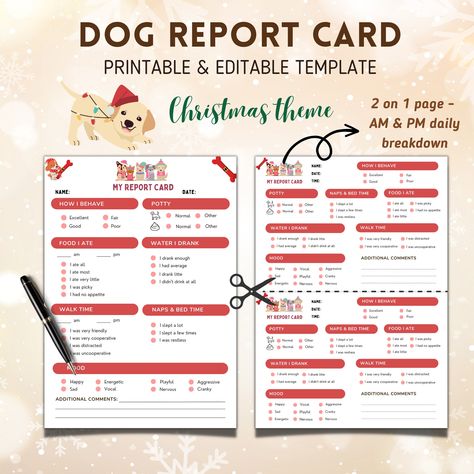 Dog Daycare Report Card Template, Daycare Report, Dog Report Card, Dog Template, Pet Boarding, Report Card, Cat Cafe, Dog Daycare, Dog Activities