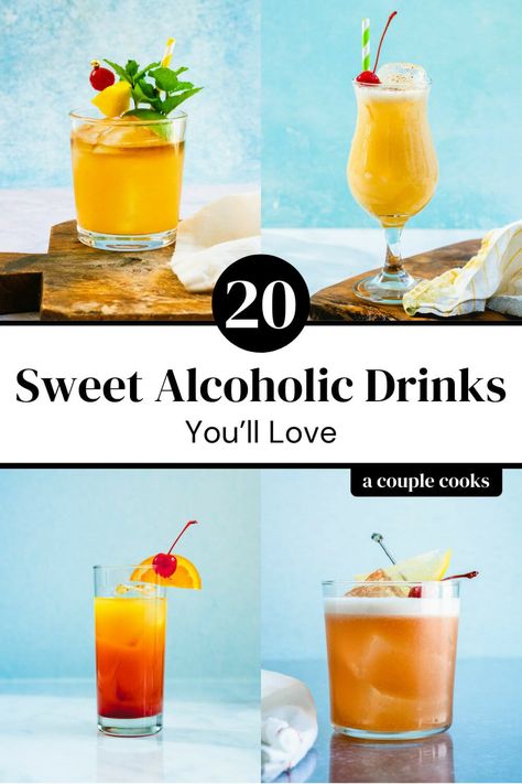 These sweet alcoholic drinks are fruity, creamy, boozy, and everything in between! From classic to modern, these cocktails fit any occasion. #sweet #sweetdrinks #sweetalcoholicdrinks #sweetcocktails #cocktails Piña Colada Recipe Alcohol, Alcoholic Drinks Cocktails, Grasshopper Drink, Drinks With Sprite, Sweet Mixed Drinks, Piña Colada Recipe, Sweet Alcoholic Drinks, Friday Cocktails, Cosmopolitan Drink