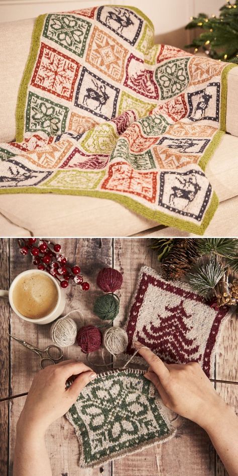 Christmas Tree Crochet Blanket, Crochet Along, Geometric Knitting, Winter Motifs, Motifs Afghans, Knit Afghan Patterns, Advanced Knitting, Knit Blankets, Fair Isle Knitting Patterns