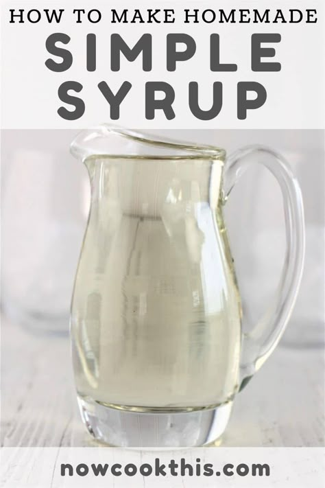 Don't buy simple syrup when you can make your own Homemade Simple Syrup. It's quick and easy! Use it to instantly sweeten all of your favorite cold drinks like like iced tea, iced coffee, lemonade, cocktails, and mocktails without having to wait for the sugar to dissolve! Get the recipe and give it a try! #simplesyrup #sugarsyrup #drinks Keto Syrup Recipe, What Is Simple Syrup, Homemade Simple Syrup, Trini Recipes, Lemonade Cocktails, Coffee Lemonade, Sugar Free Pancake Syrup, Simple Sugar Syrup, Unsweetened Iced Tea