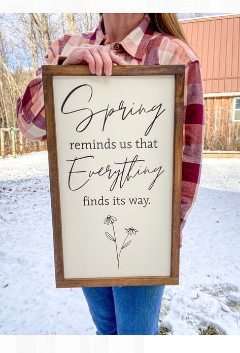 Spring Sayings For Signs, Spring Signs, Spring And Summer Signs, Fresh Flower Market Sign, Think Spring Sign, Spring Shelf Sitters, Spring Wall Decor, Farm Gifts, Wood Square