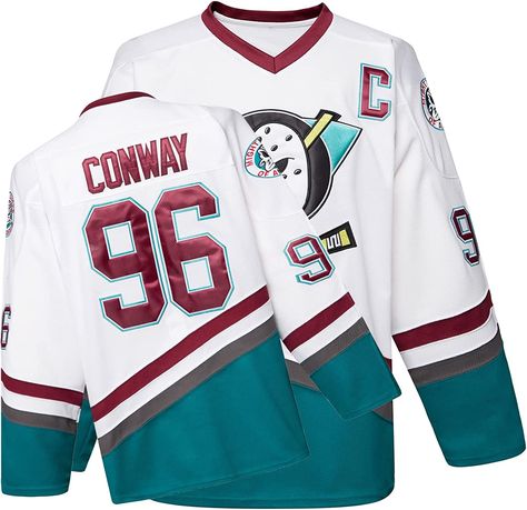 Mighty Ducks Jersey, Adam Banks, Charlie Conway, Jersey Movie, Hockey Sweater, Stitched Letters, Boys Hockey, Jersey Party, Duck Birthday