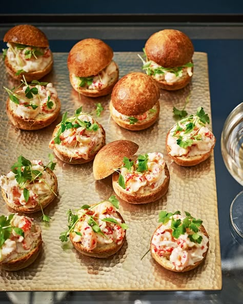 Mini crayfish and crab brioche bites | delicious. magazine Canapes Ideas, Christmas Canapes, Cocktails And Canapes, Canapes Recipes, Prawn Cocktail, Christmas Recipes Appetizers, Mini Bites, Delicious Magazine, Christmas Lunch