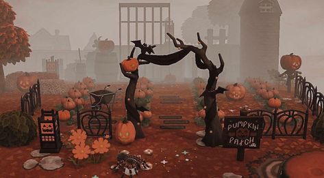 Animal Crossing Designs on Instagram: “This haunted pumpkin patch looks extra spooky with the fog 🌫 (the player TT to early November in the early morning to get the fog!) -…” Acnh Halloween Island Ideas, Animal Crossing Guide, Pumpkin Patch Pictures, Animal Crossing Wild World, Animals Crossing, New Animal Crossing, Ac New Leaf, Spooky Designs, Animal Crossing Game