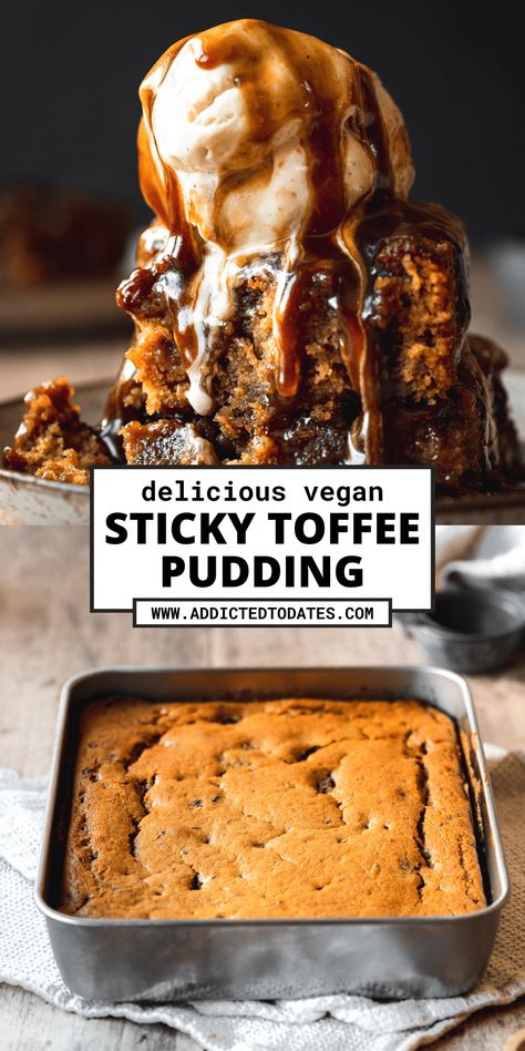 Vegan Sticky Toffee Pudding Sticky Toffee Cake, Sticky Toffee Pudding Cake, British Pudding, Vegan Tarts, Caramel Dessert Recipes, Vegan Chocolate Recipes, Toffee Cake, Toffee Sauce, Vegan Cookies Recipes