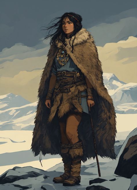 Explore this stunning illustration of a young Chukchi woman, beautifully portrayed in the style of Bernie Wrightson. Admire her olive skin, black hair, and Asian phenotype, adorned in Stone Age Arctic clothing. 🎨❄️ #IllustrationArt #ArcticFashion Arctic Clothing, Bernie Wrightson, Arctic Explorers, Aged Clothing, Fur Clothing, Olive Skin, Comic Drawing, Social Media Growth, Woman Illustration