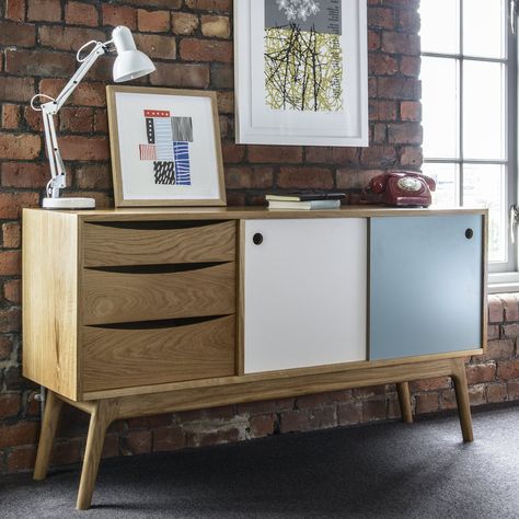 1950’s Style European Oak 20:20 Cabinet Triple Fronted - Nick James Design How To Decorate A Sideboard, Quirky Bathroom, Mid Century Modern Sideboard, Retro Sideboard, 1950’s Style, Retro Bedrooms, Mid Century Sideboard, Large Sideboard, Modern Sideboard