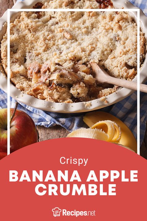 1 hr 5 mins. · Serves 4 · If you are craving for a perfect dessert, this recipe is perfect for you. Made with banana and apple slices placed on top of a crunchy golden brown crust is perfect for your sweet tooth. Add an ice cream on top for final touches. Learn how to make it with this recipe. #Recipes #Food #Crave #Tasty #Yummy #Delicious #FoodTrip #FoodLover #Recipes.net #foodporn #Cook #Cooking #Foodie #foodblog #homemade #dessertrecipe #recipeswithbanana #bananarecipe Banana Crumble, Apples And Bananas, Cinnamon French Toast Bake, Apple Crumble Recipe, Cinnamon French Toast, Tasty Dessert, Crumble Recipe, French Toast Bake, Crumble Topping