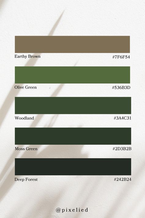 This earthy tone color palette features deep forest green, a darker shade of green, a rich olive green, a medium green with brownish undertones, and a warm brown, creating a harmonious and natural blend of colors reminiscent of a dense woodland setting. Deep Olive Green, Greens And Browns Palette, Rich Earth Tone Color Palette, Dark Green And Brown Pallettes, Brown Orange Green Color Palette, Green Brown Color Palette Earth Tones, Color Scheme Generator, Earth Colour Palette, Color Generator