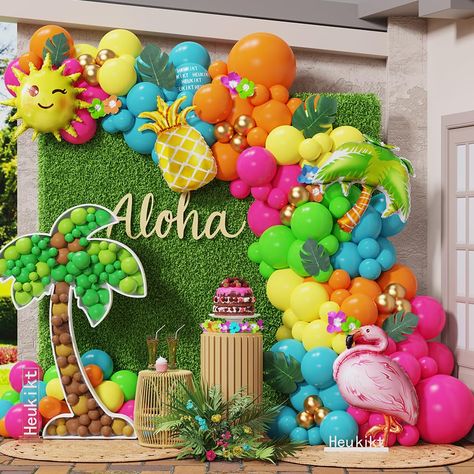 PRICES MAY VARY. Value Pack: You will get 142pcs colorful latex balloons; 1pc 23.6inch sun foil balloon; 1pc 33inch flamingo foil balloon; 1pc 33inch coconut foil balloon; 1pc 29inch pineapple foil balloon; 6pcs plam leaves; 4pcs Accessories. Tropical Party Decorations: The Tropical Flamingo Balloon Garland Arch Kit is very suit for summer party, Hawaii Luau, flamingo party, birthday party, pool beach party, bridal showers, weddings, and Hawaiian themed events. Premium Material: All of our latex Aloha Party Decorations Ideas, Hawaiian Tropical Party, Hawaiian Party Ideas Decorations, Tropical Birthday Party Ideas For Kids, Tropical Party Decorations Hawaiian Luau, 1st Luau Birthday Party, Kids Hawaiian Birthday Party, Hawaiian Party Decorations Hawaii Theme Luau Birthday, Hawaii Birthday Theme