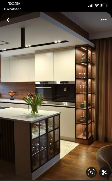 Small Kitchen With Island, Desain Pantry, Modern Kitchen Cabinet Design, Kitchen Interior Design Decor, Kitchen Interior Design Modern, Kitchen Design Plans, House Design Kitchen, Luxury Kitchen Design, Kitchen Design Decor