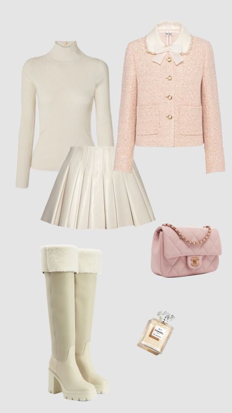 Cute pink winter outfit #pink #winter #outfit #fitinspo Pink Cold Weather Outfit, Girly Christmas Outfits, Princesscore Winter Outfits, Winter Kawaii Outfits, Pink Classy Outfits, Aurora Inspired Outfits, Coquette Winter Outfits, Pink Winter Outfits, Pink Christmas Outfit