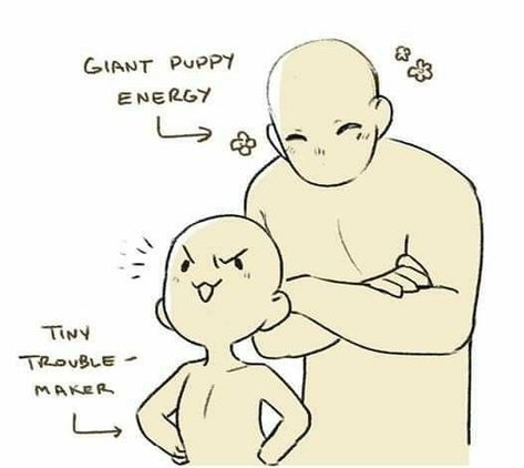 Tall X Small Ship Dynamic, Size Difference Couple Reference, Tall X Short Ship Dynamic, Short And Tall Duo, Couple Dynamics Drawing, Duo Dynamics, Character Dynamics, Ship Dynamic, Big Puppy