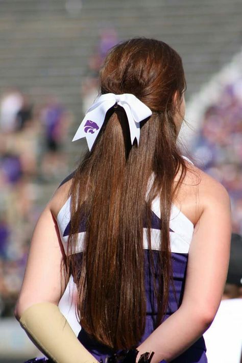 Half Up Half Down Hair Cheerleading, Half Up Half Down Hair For Cheerleaders, Half Up Cheer Hair, Cheer Half Up Half Down, Low Half Up Half Down Cheer, Brooke Vibes, Half Up Half Down Cheer Hair, Half Up Half Down Hair Cheer, Cheer Hairstyles With Bows Half Up