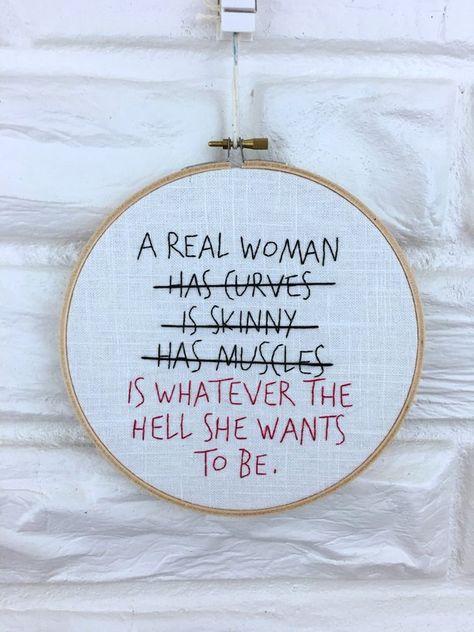 Real Woman Hand Embroidered Feminist Wall Art Gift under 40 Embroidery Hoop Girl Power Strong Women Feminist Crafts, Feminist Embroidery, Feminist Wall Art, A Real Woman, Needlepoint Ideas, Embroidered Wall Art, Cross Stitch Quotes, Embroidery Hoop Wall Art, Real Woman