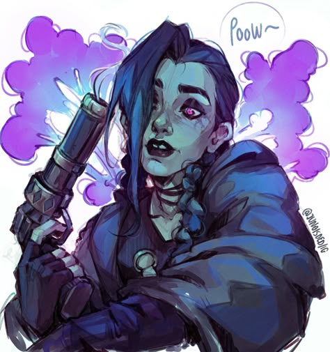 Jinx Pfp Fanart, Jinx Watercolor, Jinx Modern Au, Lol Jinx Art, Arcane Jinx Art, Jinx Crazy, Villain Poses Drawing Reference, Jinx Fanart Arcane, Jinx Reference