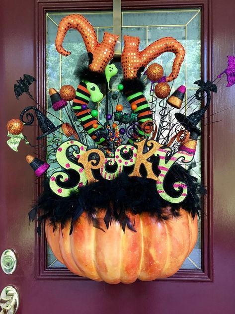 HALLOWEEN WREATH ARRANGEMENT PUMPKIN WITCH HAT CANDY GHOST FLORAL PICK DECOR | Home & Garden, Holiday & Seasonal Décor, Halloween | eBay! Pumpkin Witch Hat, Halloween Witch Wreath, Halloween Mesh Wreaths, Pumpkin Arrangements, Rustic Halloween, Diy Halloween Wreath, Halloween Centerpiece, Adornos Halloween, Halloween Door Decorations