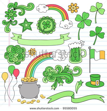 St Patrick's Day Icon Set Notebook Doodles Vector Illustration Design Elements on Lined Sketchbook Paper Background - stock vector March Journal, Sant Patrick, Calendar Doodles, March Bullet Journal, Bullet Journel, Notebook Doodles, Cute Doodle, Journal Stuff, Doodle Icon