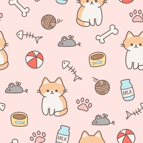 Cute Cat Print, Bujo Art, Cat Background, Climbing Clothes, Kids Background, Summer 2025, Background Texture, Kawaii Cat, Free Graphics