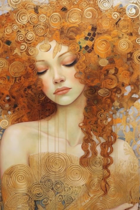 Add a touch of classic aesthetic to your home with our "Spring Woman Gold Framed Art Print". Inspired by Gustav Klimt, this moody spring piece portrays a beautiful woman enveloped in a halo of gold. Perfect for both contemporary and traditional settings, it's the ultimate way to accentuate your living room style. Elevate your home decor with this timeless accessory. Klimt Aesthetic, Klimt Inspired Art, Gustav Klimt Paintings, Modern Art Portrait, Klimt Women, Whimsical Women, Gold Framed Art, Art Klimt, Famous Art Paintings