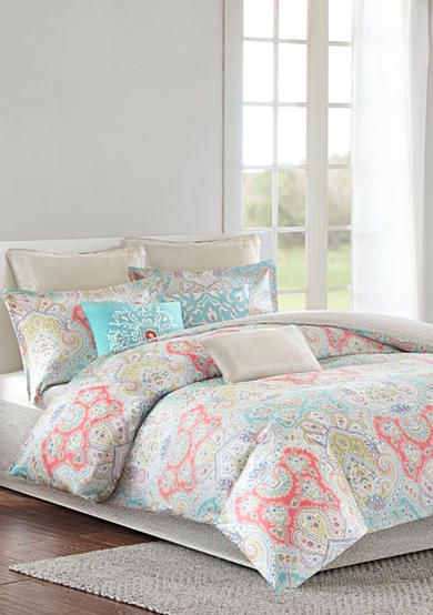 Free shipping on orders $99+, plus easy returns! Echo Design™ CYPRUS CAL.KING COMFORTER SET: Add bursts of color in your bedroom with this bedding collection. The pattern features an array of colors including aqua, green, coral, and gray. The updated paisley pattern creates a modern look to transform your bedroom. Made from pure cotton sateen, ... Coral Bedding Sets, Coastal Bedding Sets, Beach Comforter, Beach Bedding Sets, Coral Bedding, Beachfront Decor, Floral Comforter Sets, Coastal Bedding, Bedding Comforter