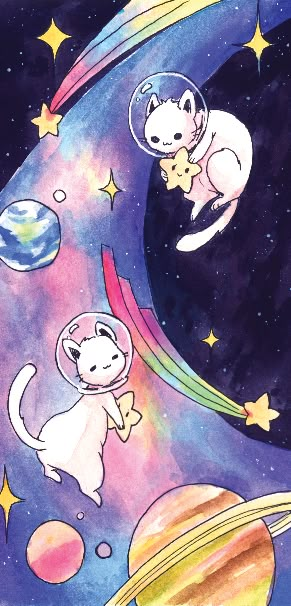 space cats pt. 2 Space Cats Aesthetic, Cats In Space Art, Space Art Inspiration, Kawaii Cat Painting, Kawaii Space Art, Space Cat Illustration, Space Cat Aesthetic, Cat Space Aesthetic, Space Drawing Aesthetic