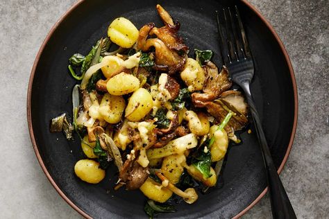 Sheet-Pan Gnocchi With Mushrooms and Spinach Recipe Gnocchi With Mushrooms And Spinach, Steakhouse Sides, Gnocchi With Mushrooms, Gnocchi With Spinach, Sheet Pan Gnocchi, Main Dinner Dishes, Plant Based Pasta, New York Times Recipes, Nyt Recipes