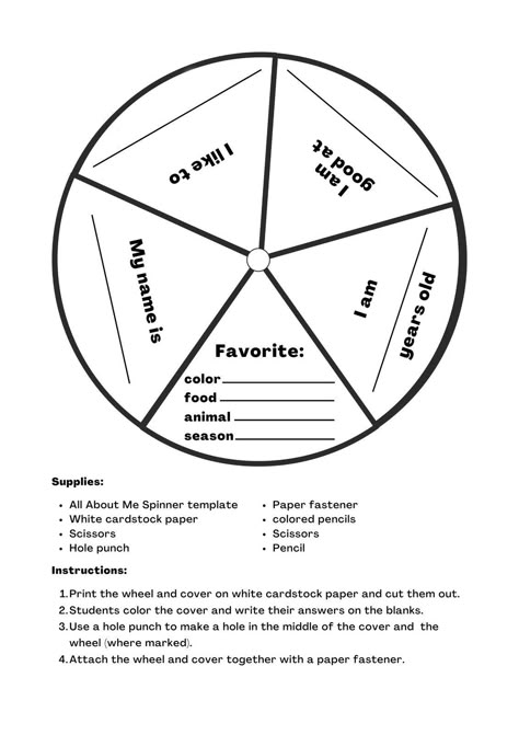 All About Me Spinner Wheel Craft - Templates by Canva All About Me Spinner Printable, All About Me Template Preschool, All About Me Spinner, All About Me Template, Emotions Vocabulary, About Me Worksheet, Ingles Kids, Me Worksheet, All About Me Crafts