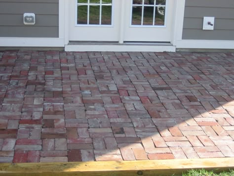 Replacing concrete patio with brick in double basket weave pattern for a cottage look and feel | The Lowcountry Lady Walkway To Front Door, Reclaimed Brick Patio, Brick Driveway, Wood Walkway, Brick Patio, Concrete Patios, Brick Walkway, Recycled Brick, Brick Paving