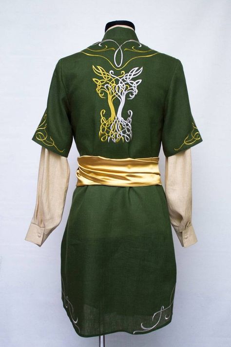 Trees Of Valinor, Elven Costume, Elven Dress, Fairy Outfit, Elf Clothes, Shirt Linen, Two Trees, Fantasy Clothing, Cosplay Outfits