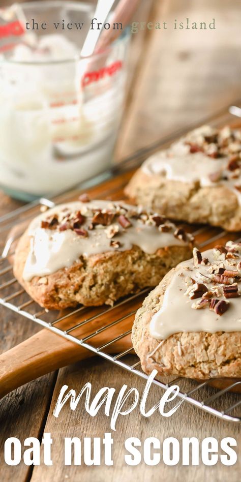 These Starbucks Copy Cat Maple Oat Nut Scones are a personal favorite of mine, they have the perfect moist, flaky texture, and a wonderfully warm, rich maple walnut flavor. Maple Oat Nut Scones, Maple Walnut Scones, Bread Varieties, Walnut Scones, Starbucks Food, Maple Desserts, Oat Scones, Island Recipes, British Recipes