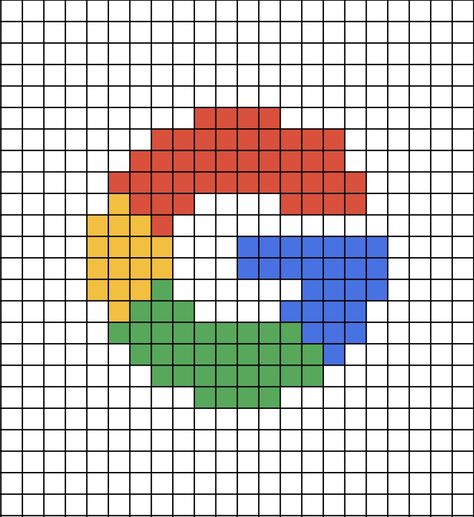 A pixel art template of the Google logo from 2015 of the letter G. Cute Simple Pixel Art Grid, Tiny Pixel Art Templates, Pixel Drawing Minecraft, Pixel Art Logo Design, Minecraft Drawing Ideas Pixel, Pixel Art Grid Easy Small Cute, Pixel Art Pattern Design, Minecraft Item Pixel Art, Pixel Art Logo