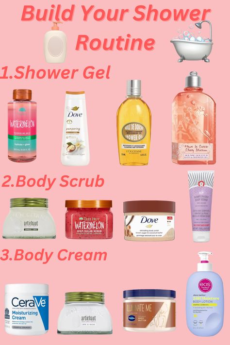 Build your own shower routine ! 🥰 #showerroutine #showerproducts #bodyproducts #loccitane #dove #treehut #eos #cerave #bodyoil #showergel #douchgel #bodyscrub #bodycream #bodybutter #viral #pinterest #smellgood #softskin #silkyskin #cleanaestchetic #moisturize #moisturizingbodycream #hydrating #viral Best Shower Products, Everything Shower Routine, Silky Skin, Routine Tips, Beauty Routine Tips, Shower Oil, Skin Care Items, Morning Routines, School Survival