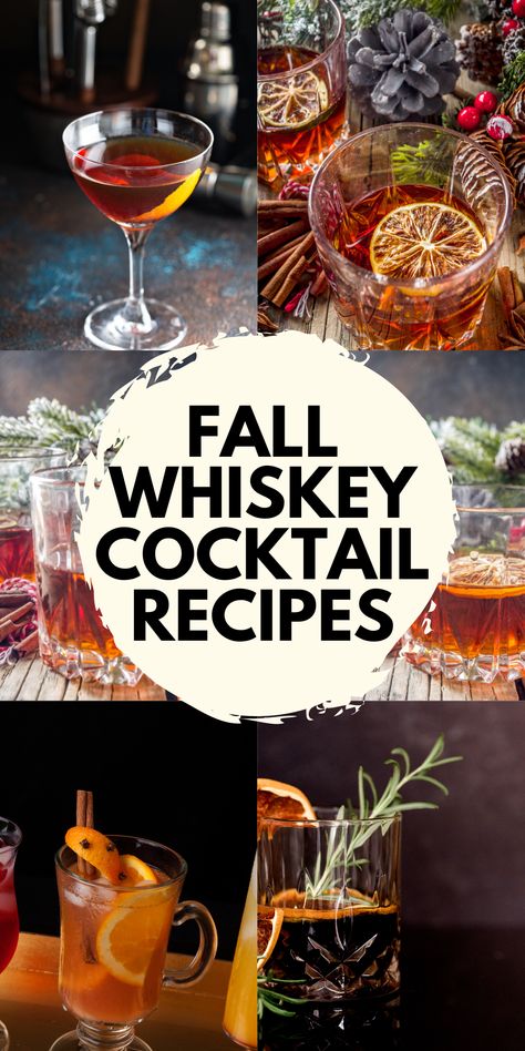 This beautiful time of year is the perfect time to try out dishes and drinks that are made with all your favorite Fall flavors. If you’re throwing a Halloween party, hosting Thanksgiving, or another Fall event, here are some of the best Fall whiskey cocktails you should try this season. #fall #drinks #cocktails Fall Whiskey Punch, Fall Bourbon Drinks Cocktail Recipes, Halloween Cocktails With Bourbon, Spiced Whiskey Drinks, Whiskey Signature Drink, Burbon Thanksgiving Drinks, Cozy Drinks Alcohol, Jim Beam Fire Drinks, Fall Whiskey Cocktails Easy