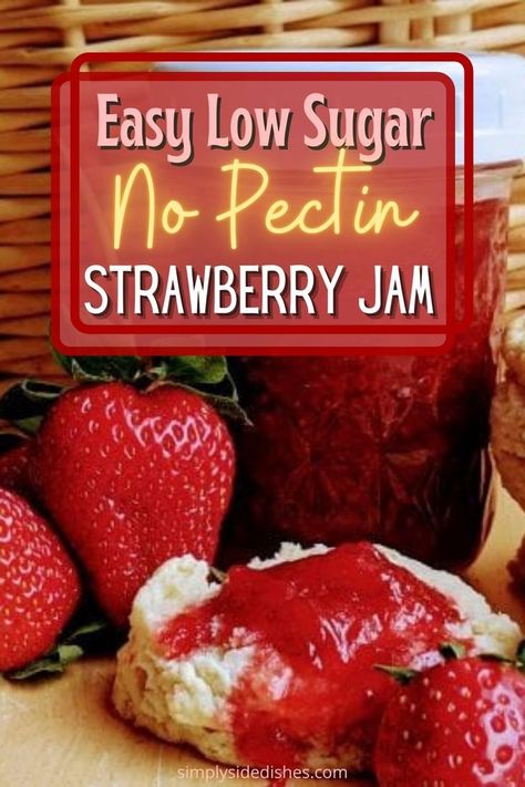 Looking for an easy strawberry jam recipe with lower sugar? We’ve got good news for you! This jam is made with fresh strawberries, no added pectin, and it’s so easy and delicious to make – it’s a great way to use all those strawberries you’ve picked from strawberry season! Strawberry Jam Without Pectin, Fresh Strawberry Jam Recipes, Strawberry Jam With Jello, No Pectin Strawberry Jam, Strawberry Jam Low Sugar, Strawberry Jam No Pectin, Seedless Strawberry Jam Recipe, Strawberry Jam With Jello Recipe, Strawberry Jam Recipe Canning Low Sugar