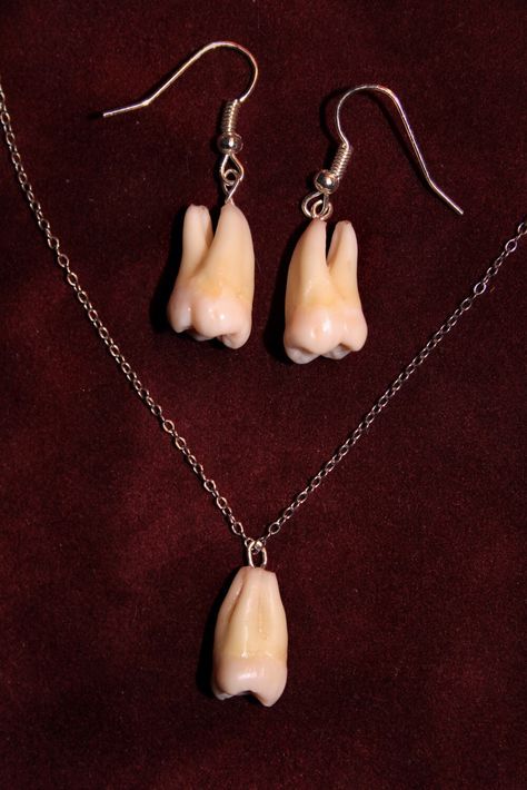 Nothing says I love you like having your wisdom teeth removed so you can make your girl earrings and necklace. Tooth Jewelry, Wisdom Tooth, Dental Fun, Earring And Necklace Set, Teeth Jewelry, Dental Teeth, Dental Humor, Tooth Necklace, Wisdom Teeth