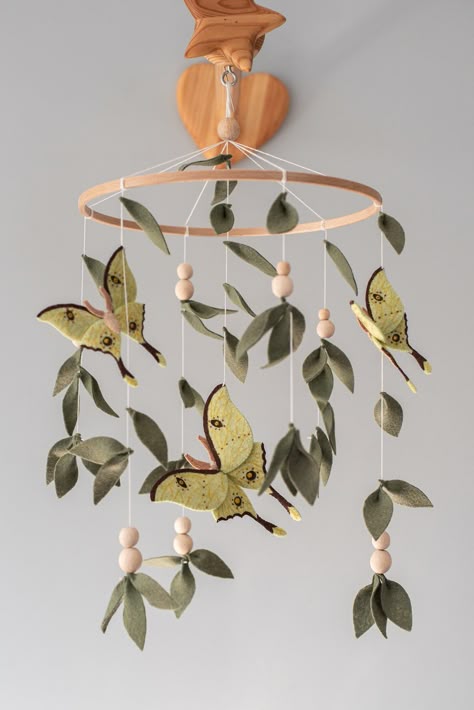 Baby Mobile Arm, Mobile For Crib, Woodland Baby Nursery, Lunar Moth, Butterfly Nursery, Butterfly Mobile, Whimsical Nursery, Nursery Room Design, Baby Room Inspiration