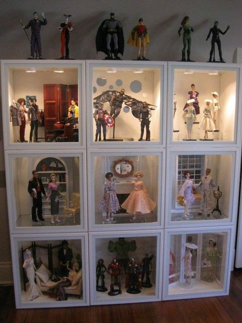 Ikea Display, Barbie Display, Dolls Display, Glass Shelves Decor, Doll Storage, Barbie Room, Barbie Diorama, Ikea Besta, Toy Display